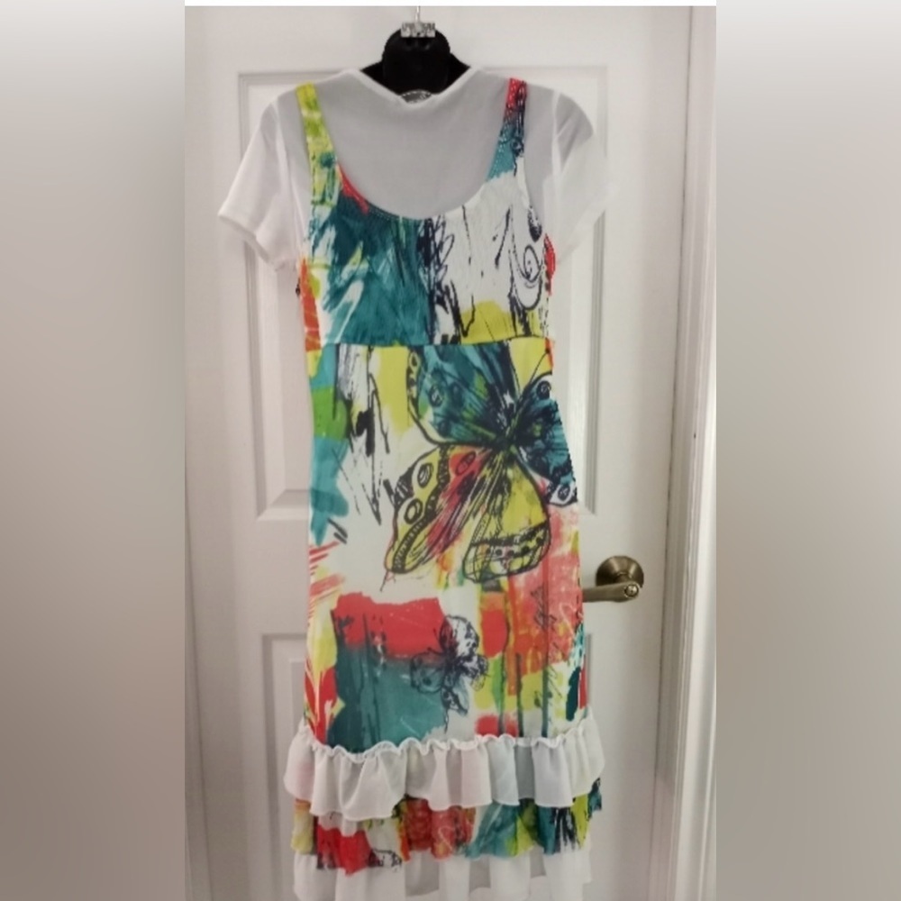 VTG-Y2K-Mesh Overlay Layered Tiered Floral dress -twofer-Sz S-coquette -EUC🌸 - Picture 11 of 13